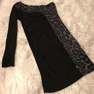 One shoulder black cheetah dress